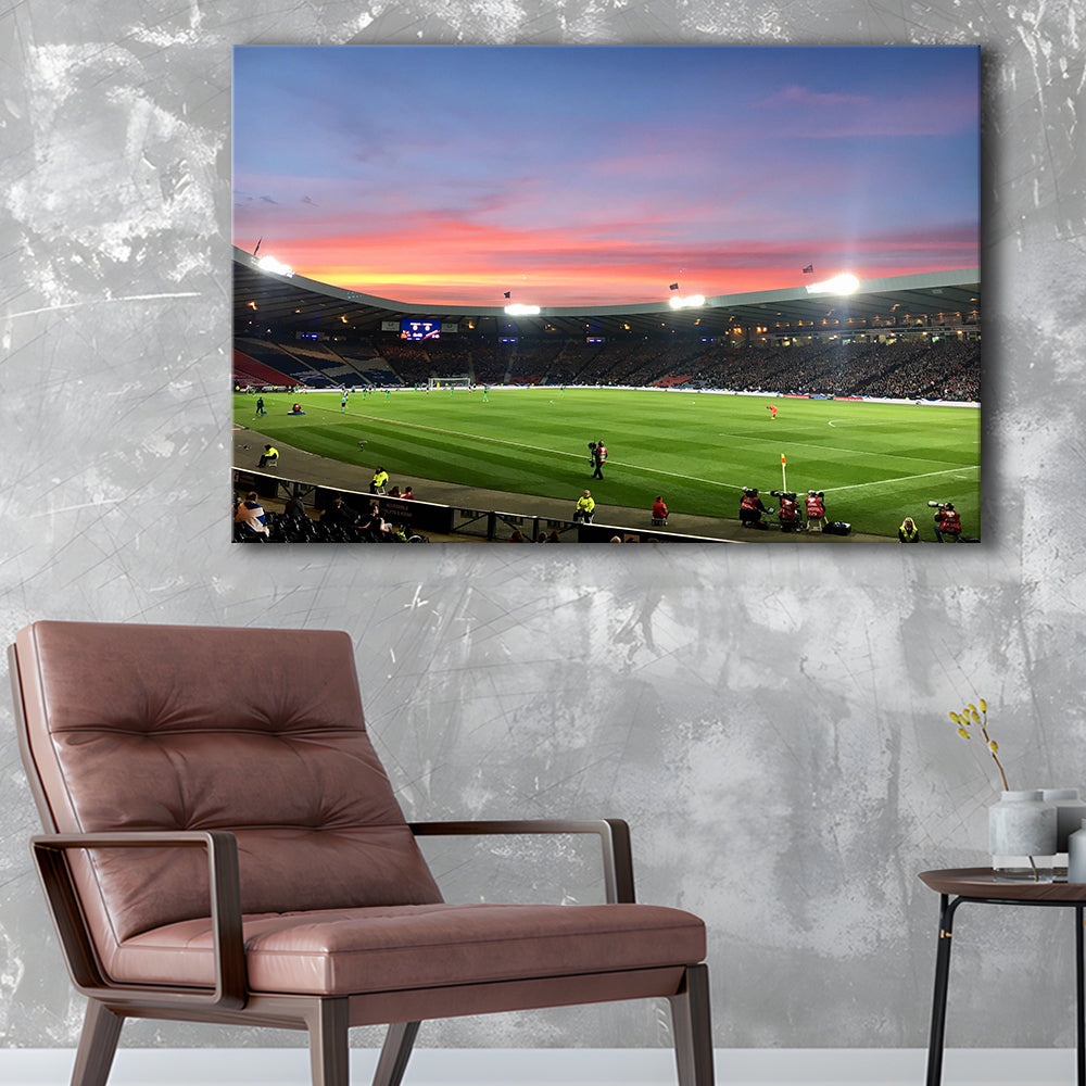 Hampden Park in Sunset View, Stadium Canvas, Sport Art, Gift for him, Man Cave Decor, Art Print, Canvas Print Wall Art