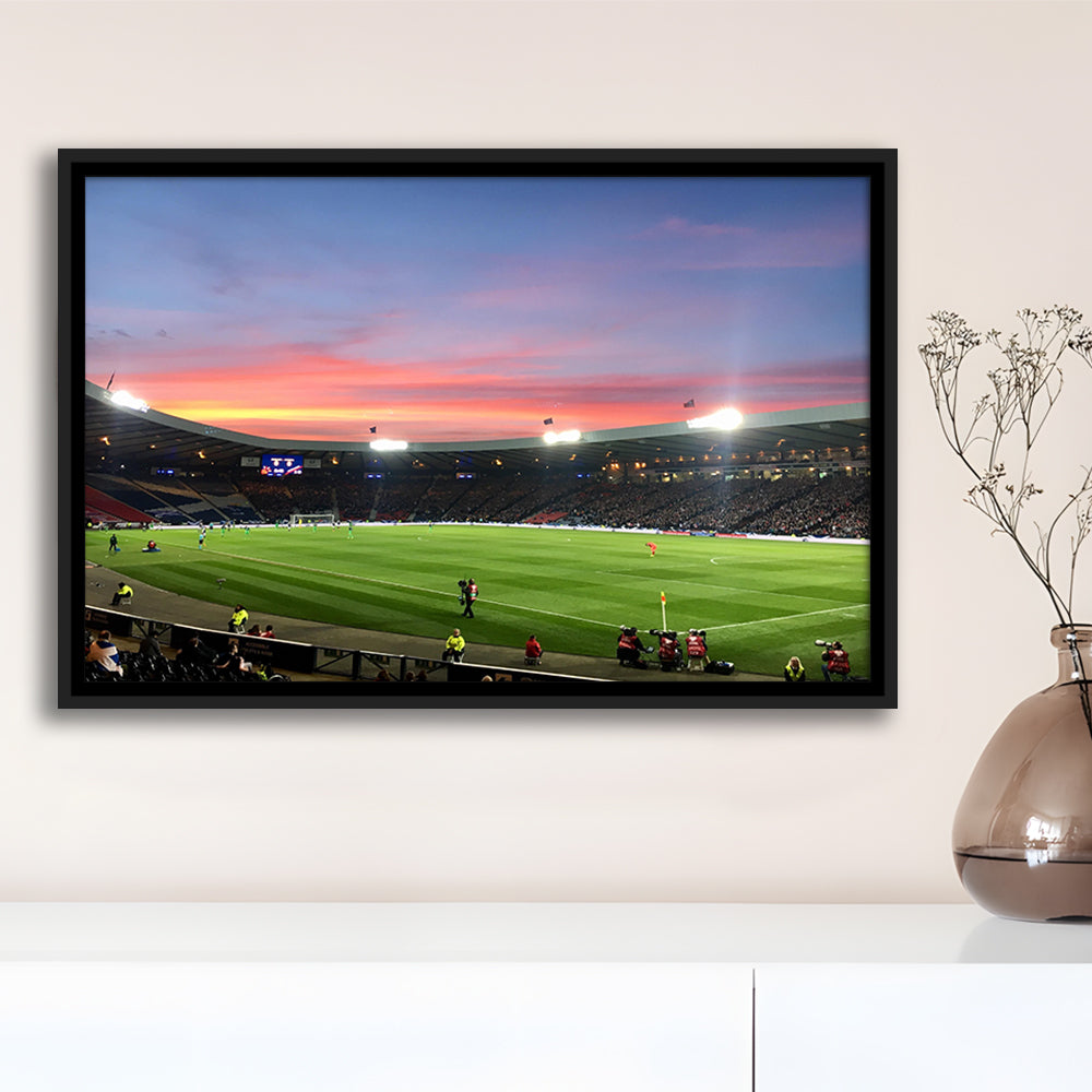 Hampden Park in Sunset View, Stadium Canvas, Sport Art, Framed Canvas Print Wall Art, Floating Frame