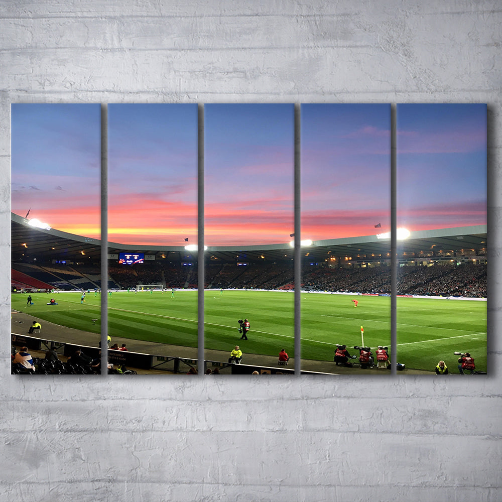 Hampden Park in Sunset View, Stadium Canvas, Sport Art, 5 Panel B, Extra Large Canvas, Canvas Print Wall Art