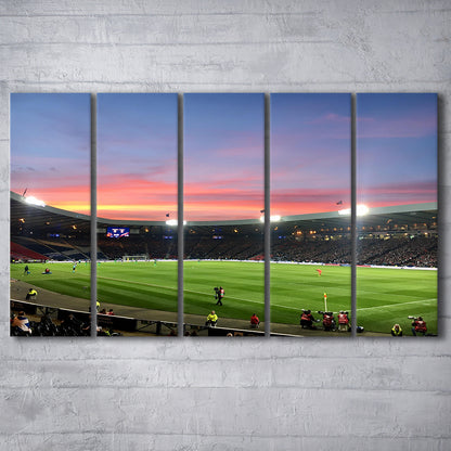 Hampden Park in Sunset View, Stadium Canvas, Sport Art, 5 Panel B, Extra Large Canvas, Canvas Print Wall Art