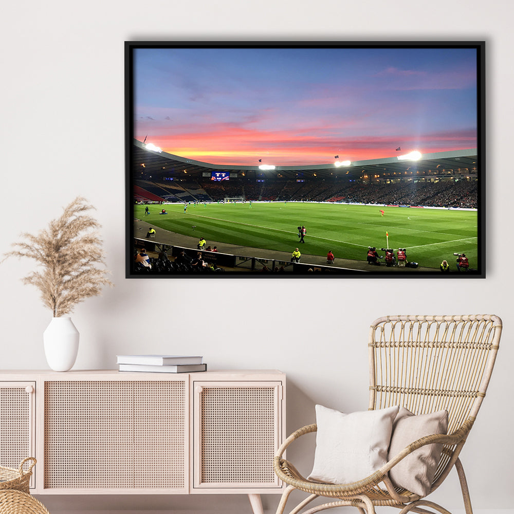 Hampden Park in Sunset View, Stadium Canvas, Sport Art, Framed Canvas Print Wall Art, Floating Frame