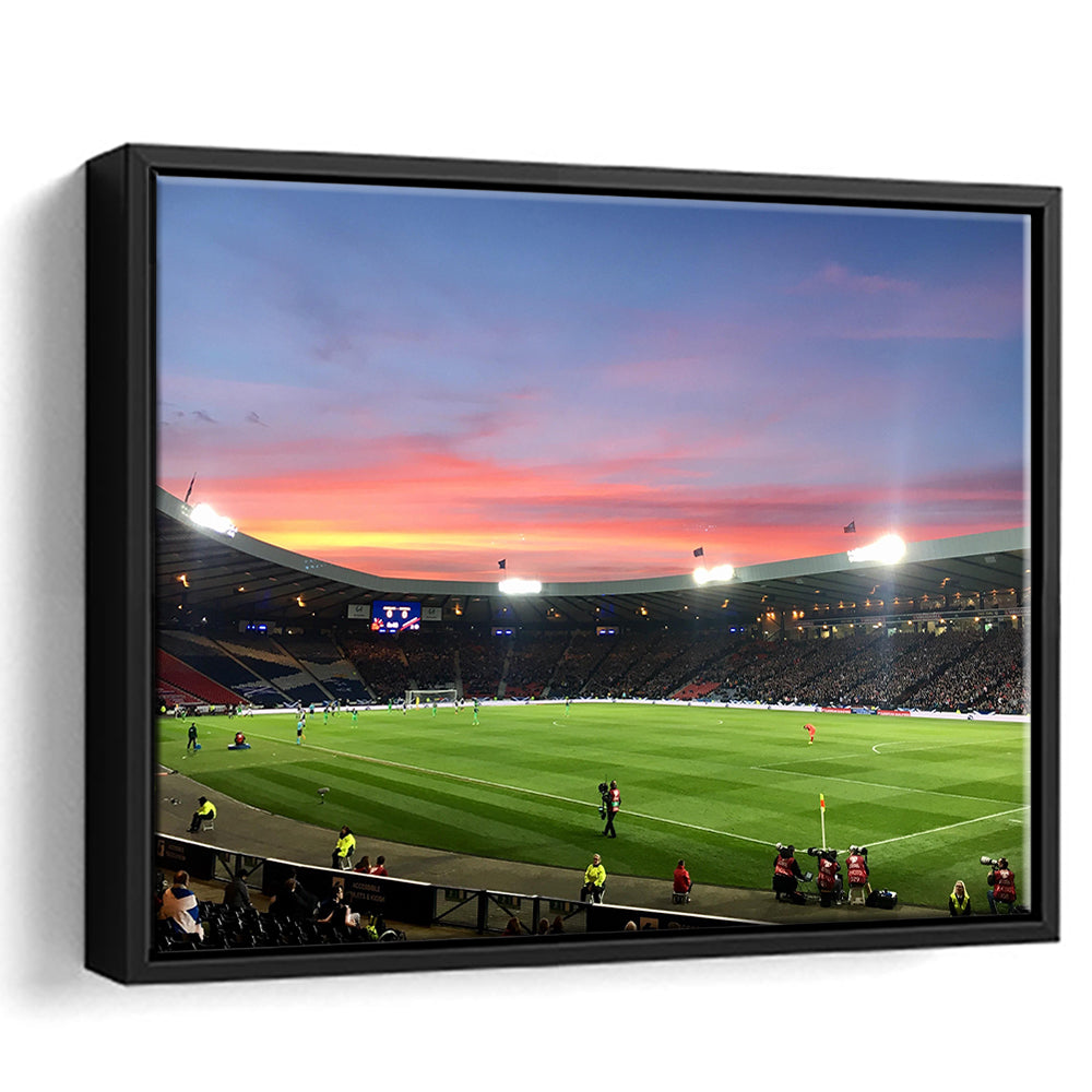 Hampden Park in Sunset View, Stadium Canvas, Sport Art, Framed Canvas Print Wall Art, Floating Frame