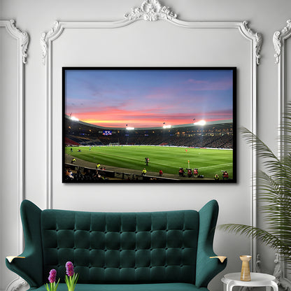 Hampden Park in Sunset View, Stadium Canvas, Sport Art, Gift for him, Framed Art Print Wall Decor, Picture Framed