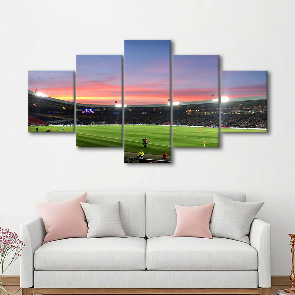 Hampden Park in Sunset View, Stadium Canvas, Sport Art, Gift for him, 5 Panel, Large Canvas, Canvas Print Wall Art
