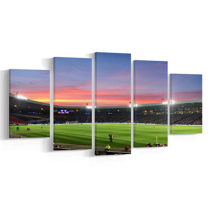 Hampden Park in Sunset View, Stadium Canvas, Sport Art, Gift for him, 5 Panel, Large Canvas, Canvas Print Wall Art