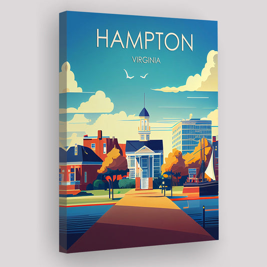 Hampton Virginia Retro Art Print, Hampton City Wall Art, Canvas Print, Painting Canvas, Living Room Decor