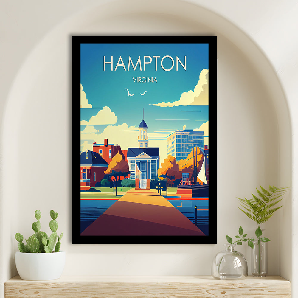 Hampton Virginia Retro Art Print, Hampton City Wall Art, Framed Art Print, Picture Framed, Painting Art