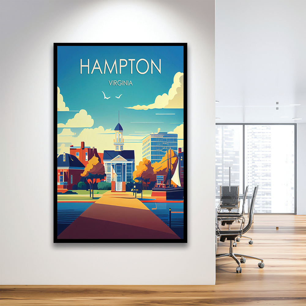 Hampton Virginia Retro Art Print, Hampton City Wall Art, Framed Art Print, Picture Framed, Painting Art