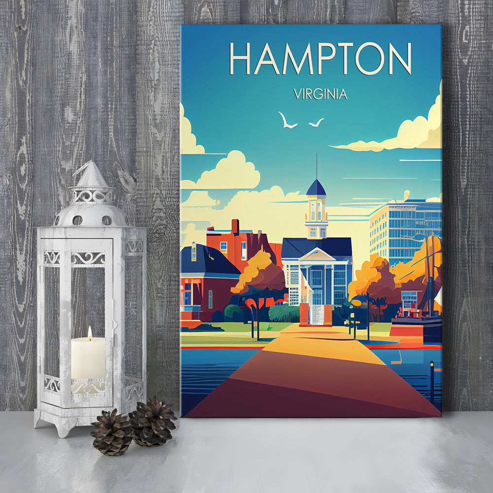 Hampton Virginia Retro Art Print, Hampton City Wall Art, Canvas Print, Painting Canvas, Living Room Decor