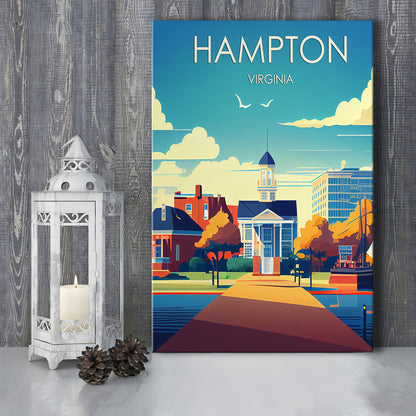 Hampton Virginia Retro Art Print, Hampton City Wall Art, Canvas Print, Painting Canvas, Living Room Decor