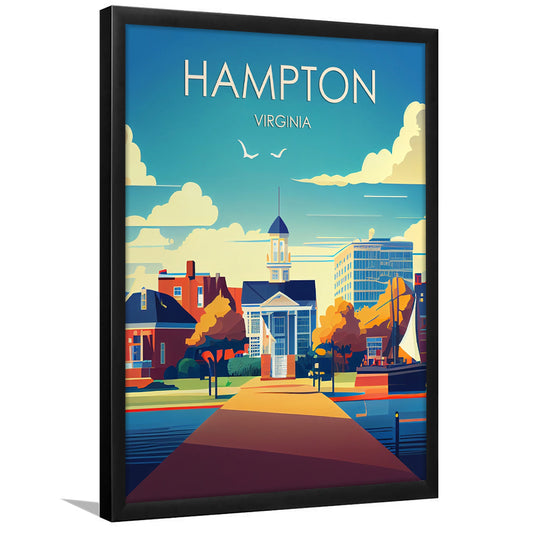 Hampton Virginia Retro Art Print, Hampton City Wall Art, Framed Art Print, Picture Framed, Painting Art