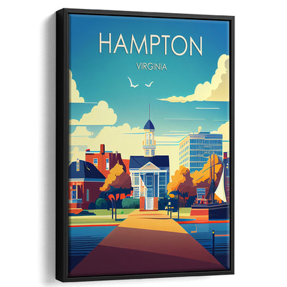 Hampton Virginia Retro Art Print, Hampton City Wall Art, Floating Framed Canvas Print, Framed Picture, Painting Canvas