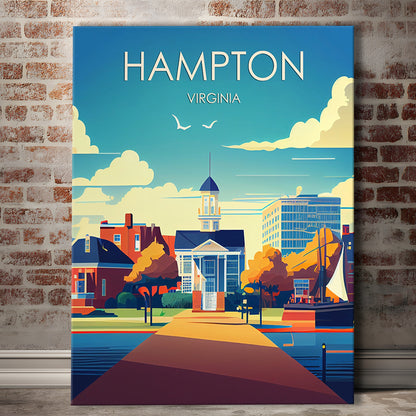 Hampton Virginia Retro Art Print, Hampton City Wall Art, Canvas Print, Painting Canvas, Living Room Decor