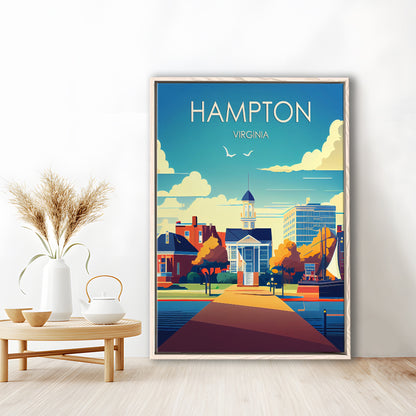 Hampton Virginia Retro Art Print, Hampton City Wall Art, Floating Framed Canvas Print, Framed Picture, Painting Canvas