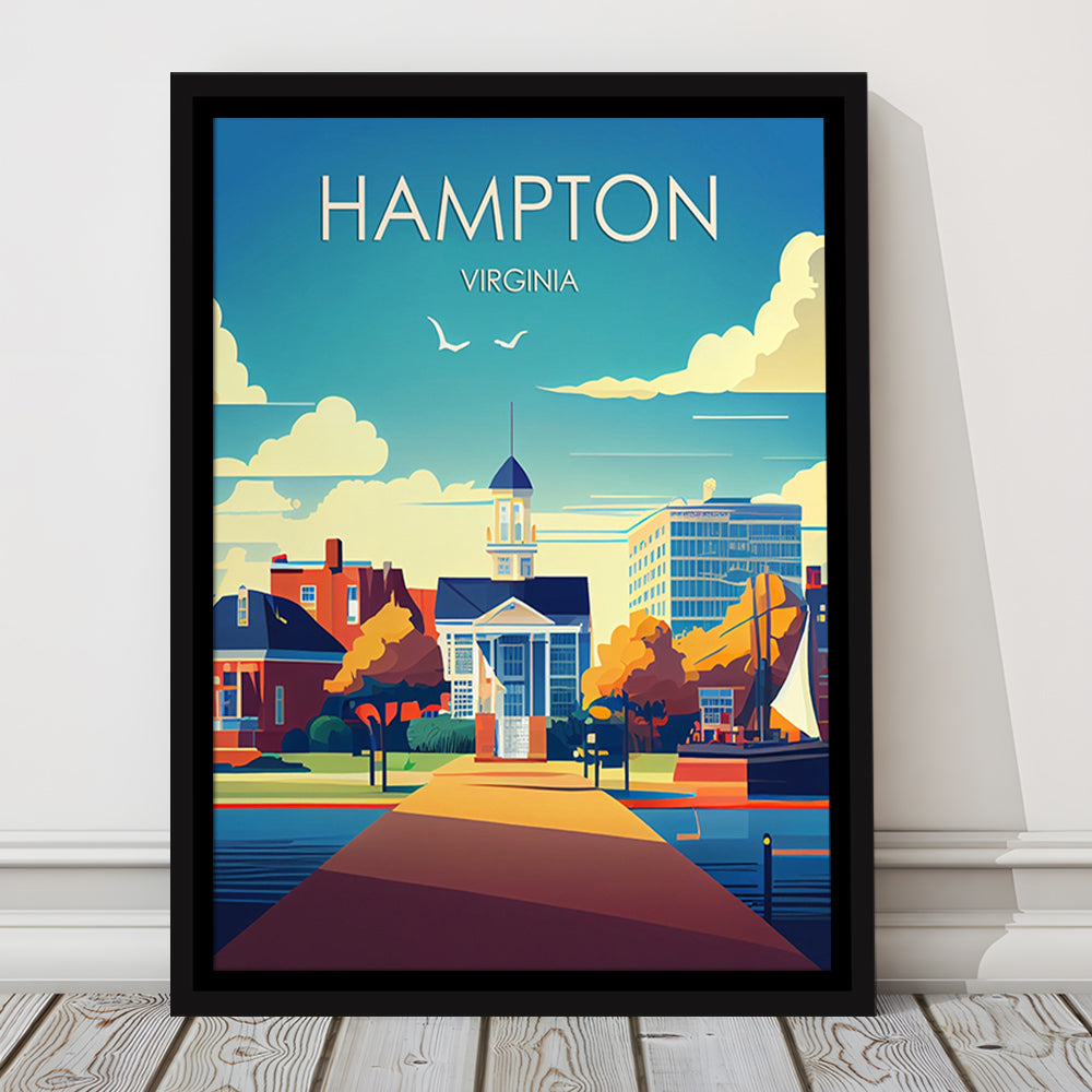 Hampton Virginia Retro Art Print, Hampton City Wall Art, Floating Framed Canvas Print, Framed Picture, Painting Canvas