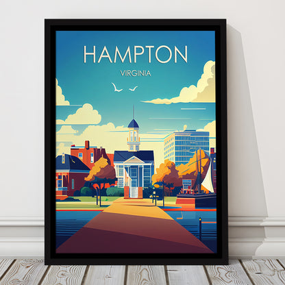 Hampton Virginia Retro Art Print, Hampton City Wall Art, Floating Framed Canvas Print, Framed Picture, Painting Canvas