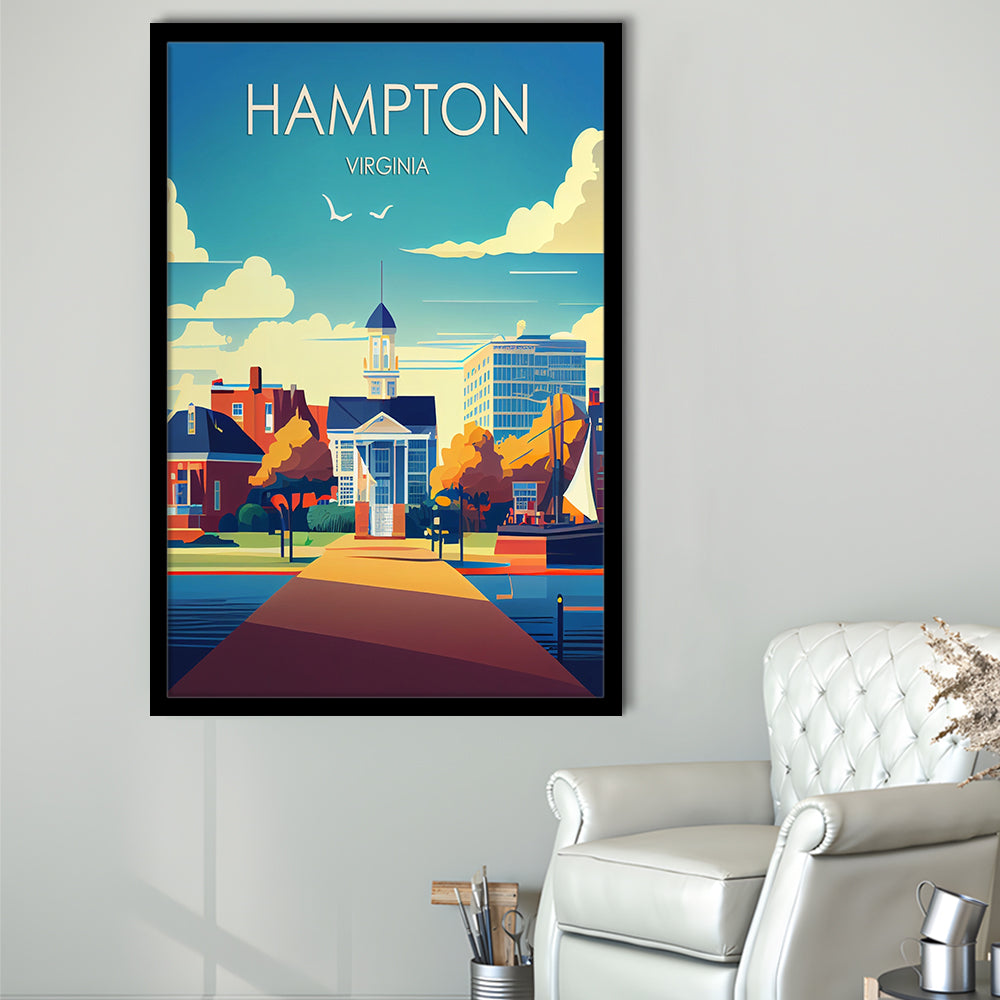 Hampton Virginia Retro Art Print, Hampton City Wall Art, Framed Art Print, Picture Framed, Painting Art