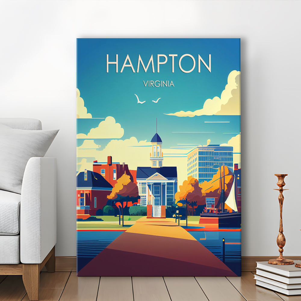 Hampton Virginia Retro Art Print, Hampton City Wall Art, Canvas Print, Painting Canvas, Living Room Decor