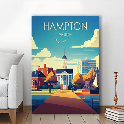 Hampton Virginia Retro Art Print, Hampton City Wall Art, Canvas Print, Painting Canvas, Living Room Decor