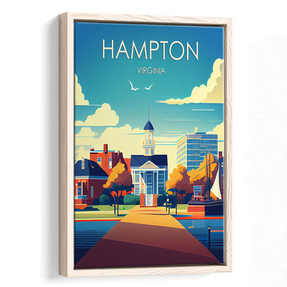Hampton Virginia Retro Art Print, Hampton City Wall Art, Floating Framed Canvas Print, Framed Picture, Painting Canvas
