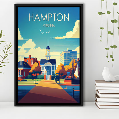 Hampton Virginia Retro Art Print, Hampton City Wall Art, Floating Framed Canvas Print, Framed Picture, Painting Canvas