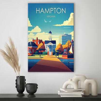 Hampton Virginia Retro Art Print, Hampton City Wall Art, Canvas Print, Painting Canvas, Living Room Decor