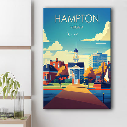 Hampton Virginia Retro Art Print, Hampton City Wall Art, Canvas Print, Painting Canvas, Living Room Decor