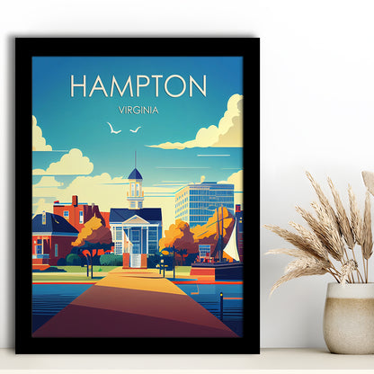 Hampton Virginia Retro Art Print, Hampton City Wall Art, Framed Art Print, Picture Framed, Painting Art