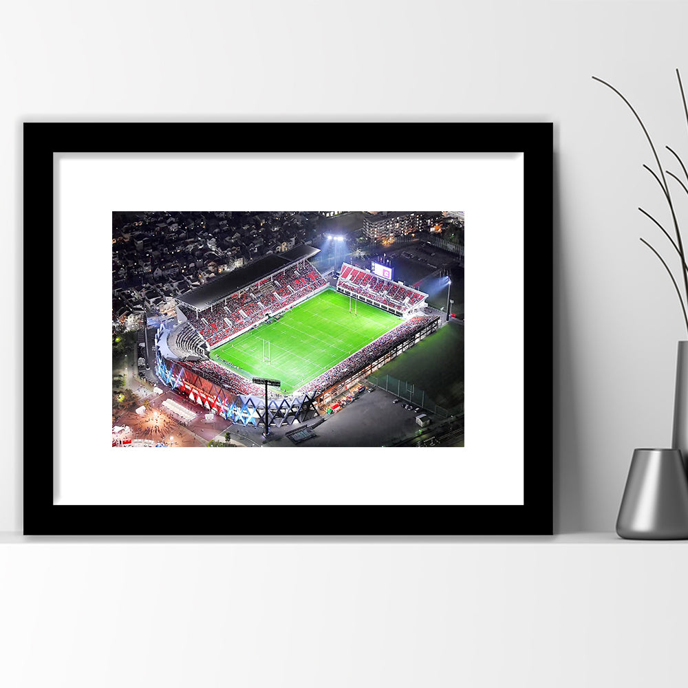 Hanazono Rugby Stadium, Stadium Canvas, Sport Art, Gift for him, White Border Framed Art Print Wall Decor