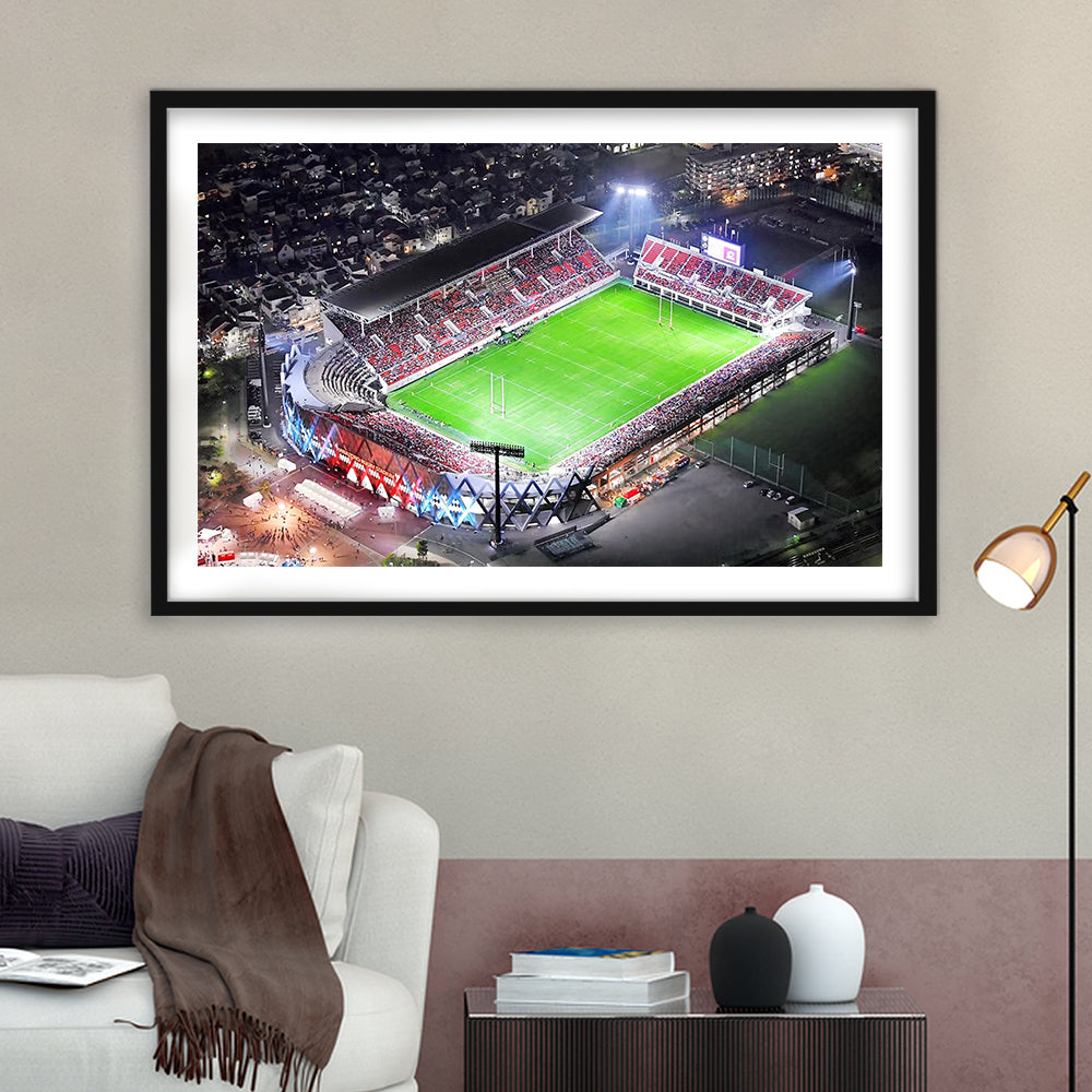 Hanazono Rugby Stadium, Stadium Canvas, Sport Art, Gift for him, White Border Framed Art Print Wall Decor