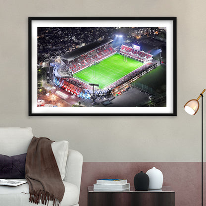 Hanazono Rugby Stadium, Stadium Canvas, Sport Art, Gift for him, White Border Framed Art Print Wall Decor