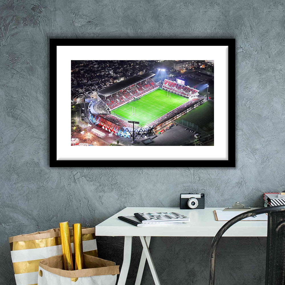 Hanazono Rugby Stadium, Stadium Canvas, Sport Art, Gift for him, White Border Framed Art Print Wall Decor
