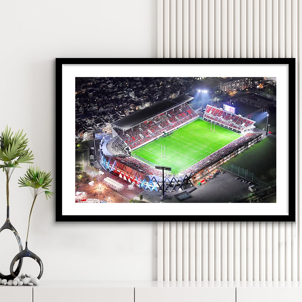 Hanazono Rugby Stadium, Stadium Canvas, Sport Art, Gift for him, White Border Framed Art Print Wall Decor