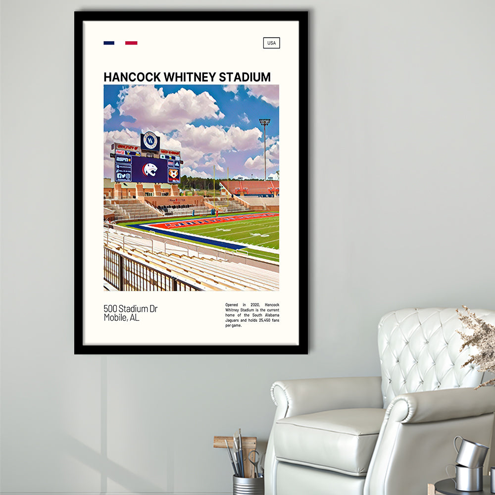Hancock Whitney Stadium Print, South Alabama Jaguars Stadium Art, Gifts for him, Sport Art, Framed Art Print Wall Decor