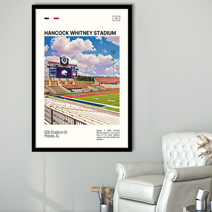 Hancock Whitney Stadium Print, South Alabama Jaguars Stadium Art, Gifts for him, Sport Art, Framed Art Print Wall Decor