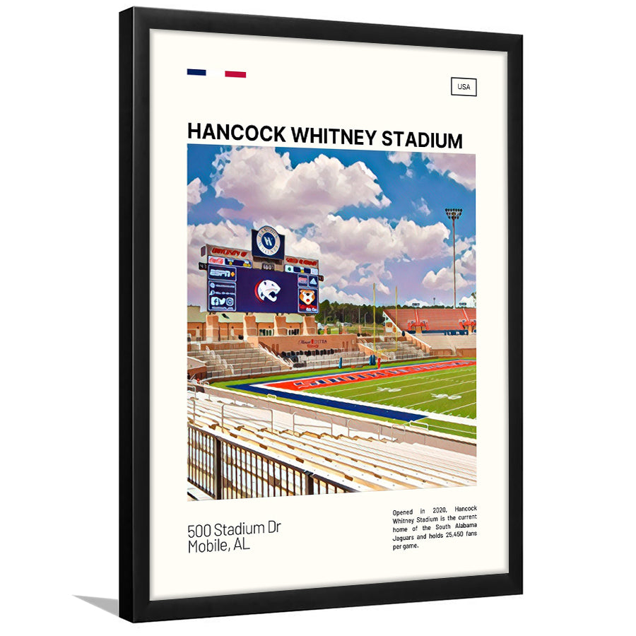 Hancock Whitney Stadium Print, South Alabama Jaguars Stadium Art, Gifts for him, Sport Art, Framed Art Print Wall Decor