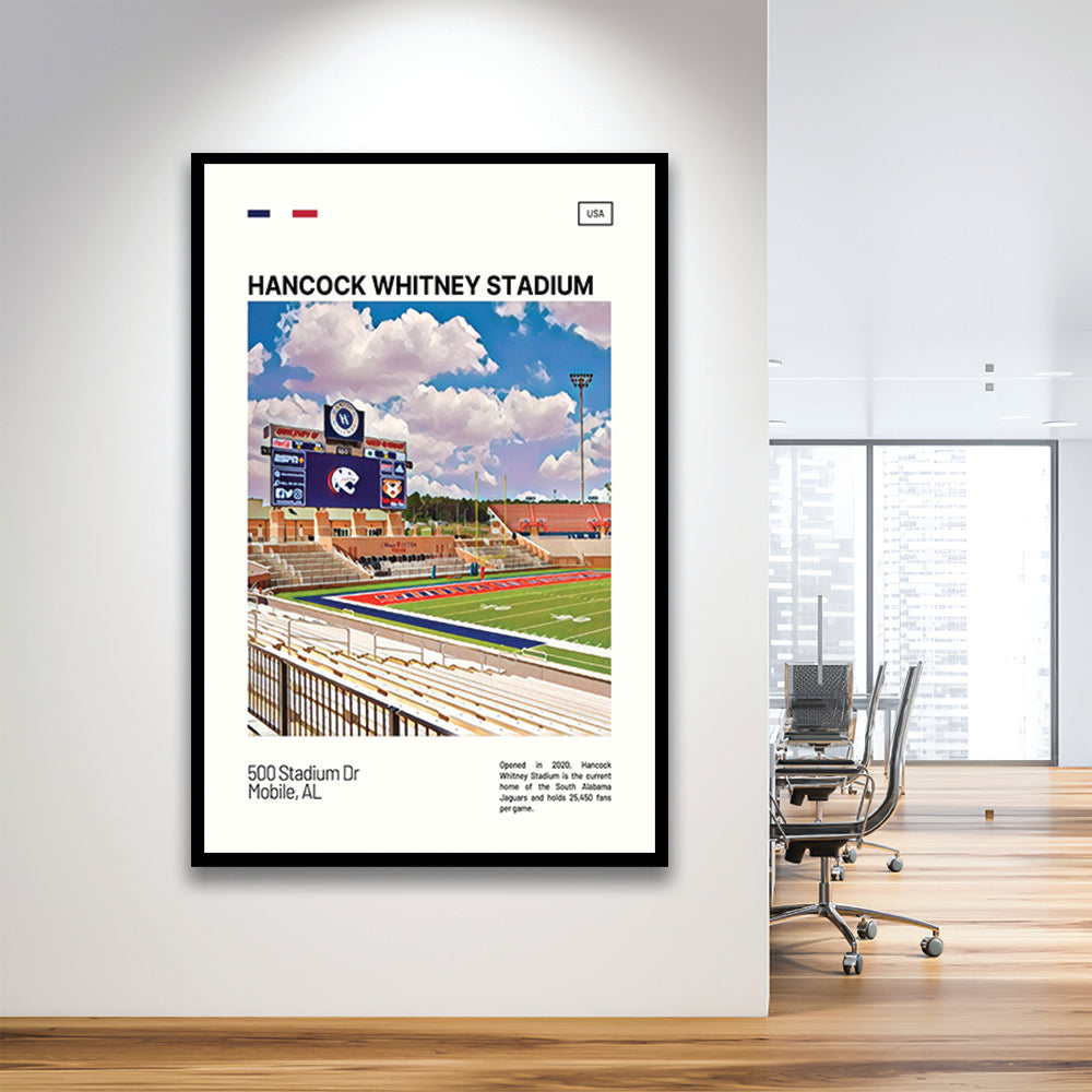 Hancock Whitney Stadium Print, South Alabama Jaguars Stadium Art, Gifts for him, Sport Art, Framed Art Print Wall Decor