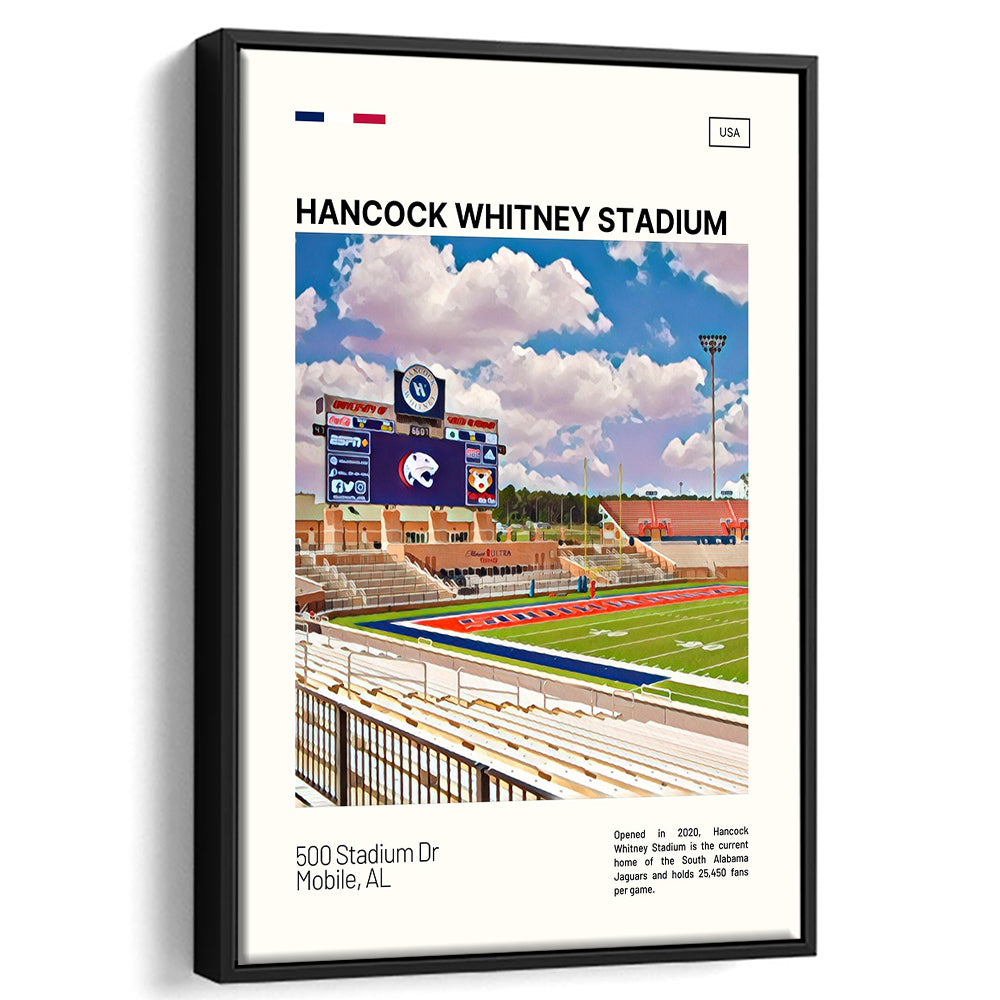 Hancock Whitney Stadium Print, South Alabama Jaguars Stadium Art, Man Cave Gift, Floating Framed Canvas Print Wall Art
