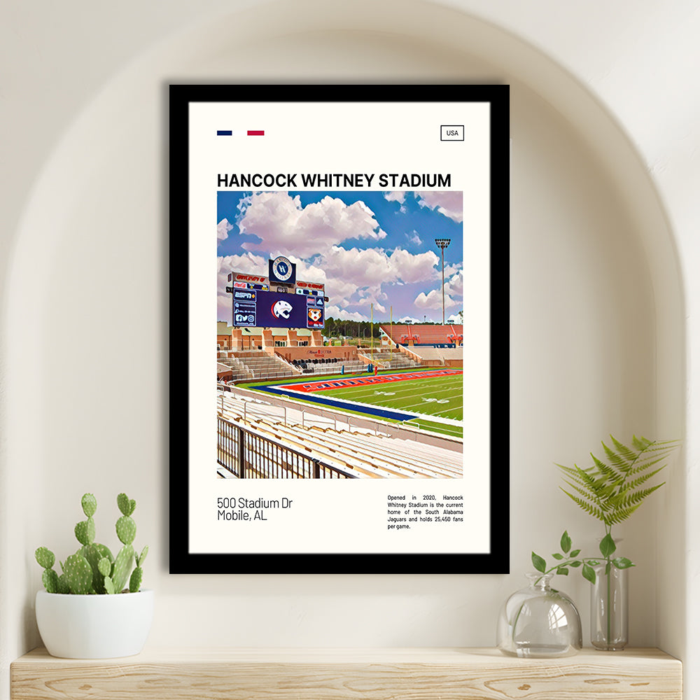 Hancock Whitney Stadium Print, South Alabama Jaguars Stadium Art, Gifts for him, Sport Art, Framed Art Print Wall Decor