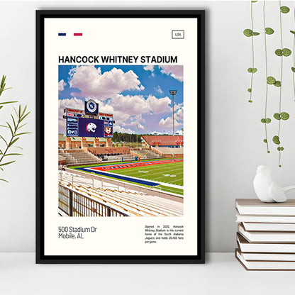Hancock Whitney Stadium Print, South Alabama Jaguars Stadium Art, Man Cave Gift, Floating Framed Canvas Print Wall Art