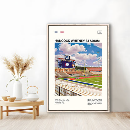 Hancock Whitney Stadium Print, South Alabama Jaguars Stadium Art, Man Cave Gift, Floating Framed Canvas Print Wall Art