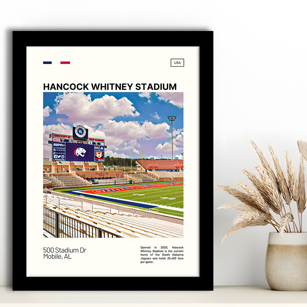 Hancock Whitney Stadium Print, South Alabama Jaguars Stadium Art, Gifts for him, Sport Art, Framed Art Print Wall Decor