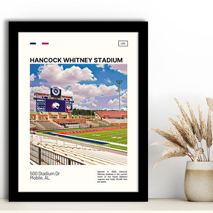 Hancock Whitney Stadium Print, South Alabama Jaguars Stadium Art, Gifts for him, Sport Art, Framed Art Print Wall Decor