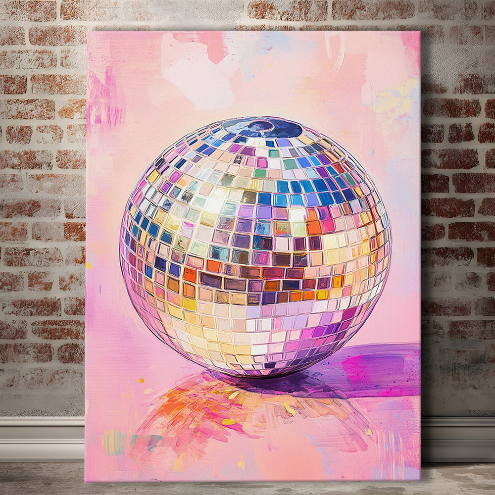 Hand Drawn Disco Ball Wall Art For Home Decor, Pink Disco Ball Decor, Canvas Print, Canvas Decor