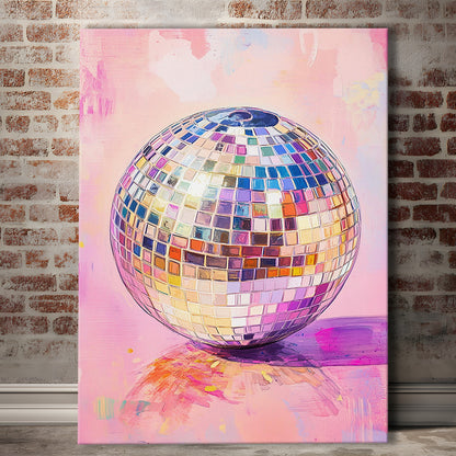 Hand Drawn Disco Ball Wall Art For Home Decor, Pink Disco Ball Decor, Canvas Print, Canvas Decor