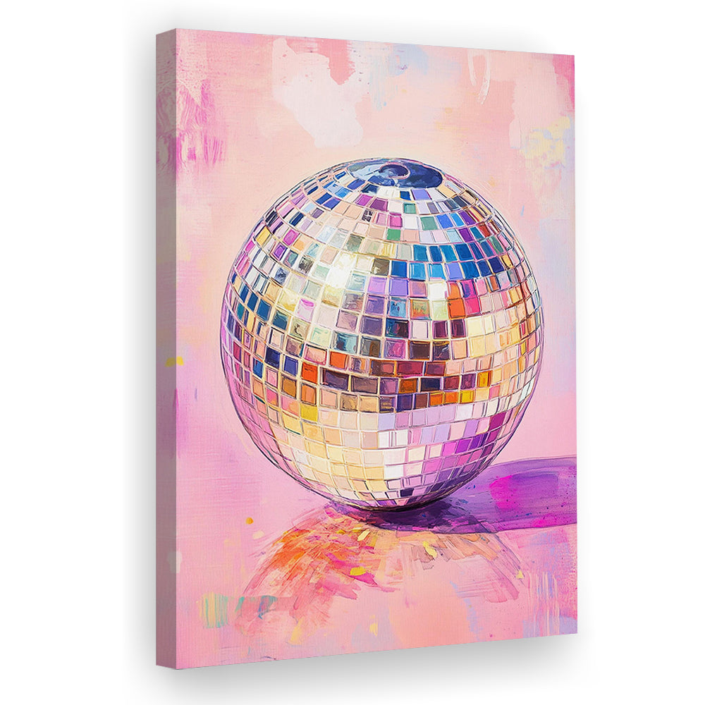 Hand Drawn Disco Ball Wall Art For Home Decor, Pink Disco Ball Decor, Canvas Print, Canvas Decor