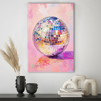 Hand Drawn Disco Ball Wall Art For Home Decor, Pink Disco Ball Decor, Canvas Print, Canvas Decor
