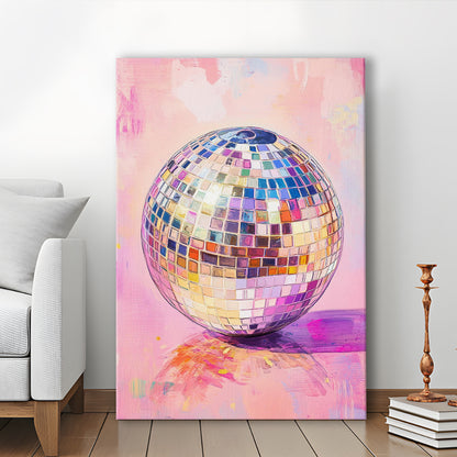 Hand Drawn Disco Ball Wall Art For Home Decor, Pink Disco Ball Decor, Canvas Print, Canvas Decor