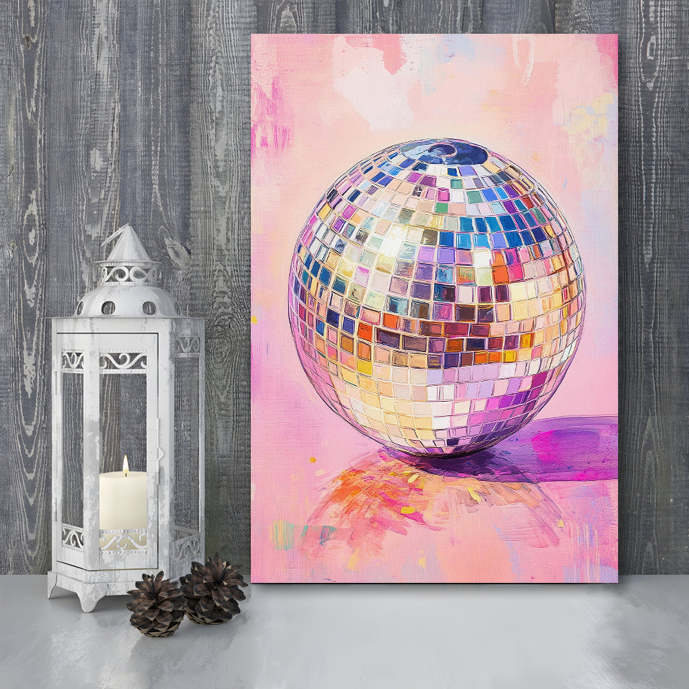 Hand Drawn Disco Ball Wall Art For Home Decor, Pink Disco Ball Decor, Canvas Print, Canvas Decor
