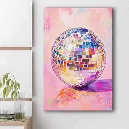 Hand Drawn Disco Ball Wall Art For Home Decor, Pink Disco Ball Decor, Canvas Print, Canvas Decor